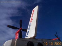 Here is visible the port fin/rudder assembly. An all-moving fin, this is moved hydraulically according to the inputs of the rudder pedals in the cockpit. You can just about see one of the control linkages toward the bottom of the fin between it and the main fuselage.